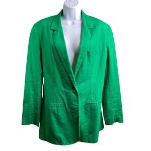 Vintage Prophecy Women's Kelly Green Linen Blazer Size 8 Preppy Old Money Summer